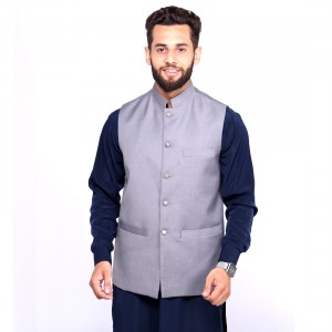 Kamaal Khan Grey Suiting  Waistcoat For Men - KK-46